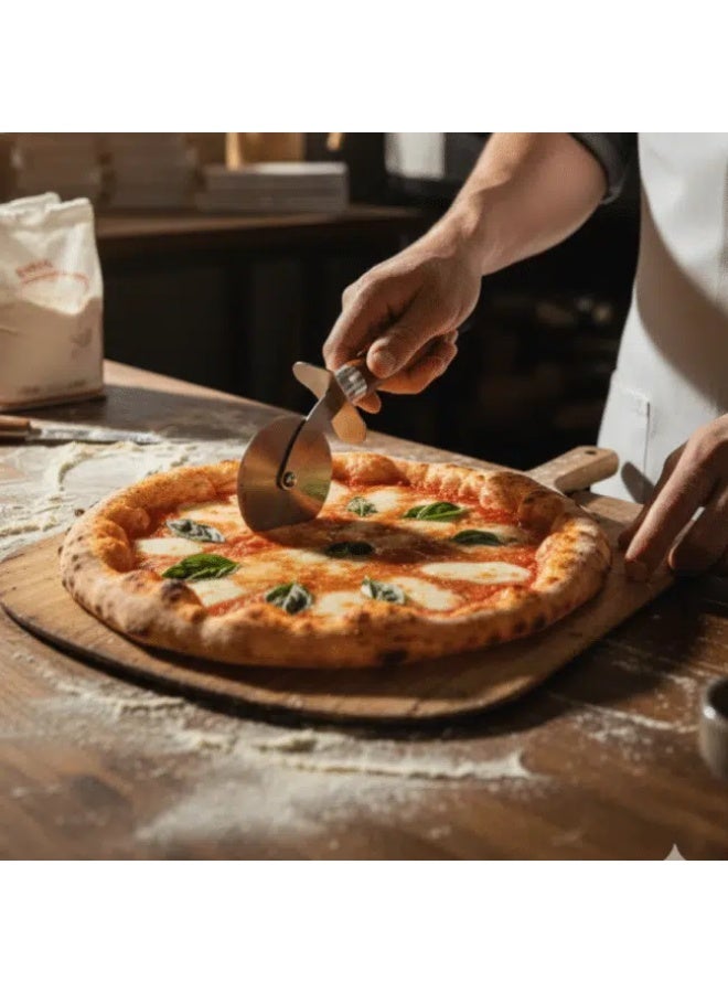 Professional 21cm Pizza Cutter Wheel with Ergonomic Wooden Handle - Image 2